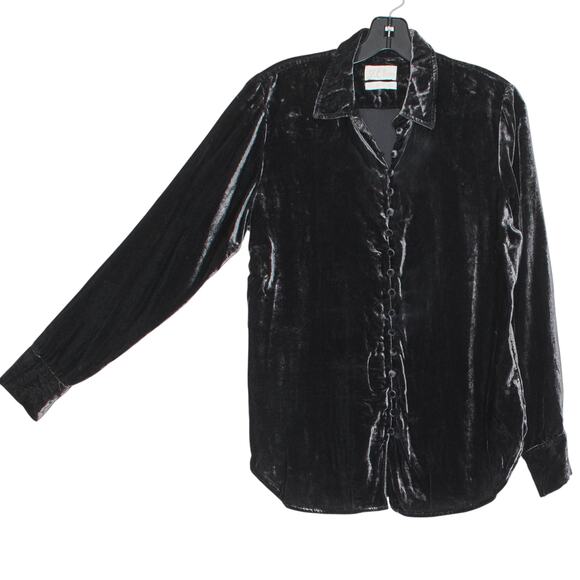 J Crew Top Velvet Slim Whimsigoth Witchy Dark Academia Grunge Button Up Black 4 - Picture 6 of 6